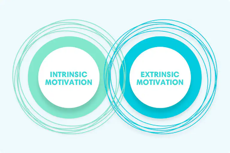 Diagram showing two overlapping circles labeled Intrinsic Motivation and Extrinsic Motivation